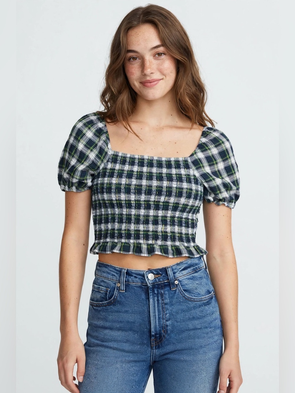 American Eagle Plaid Shirt in Green and Blue